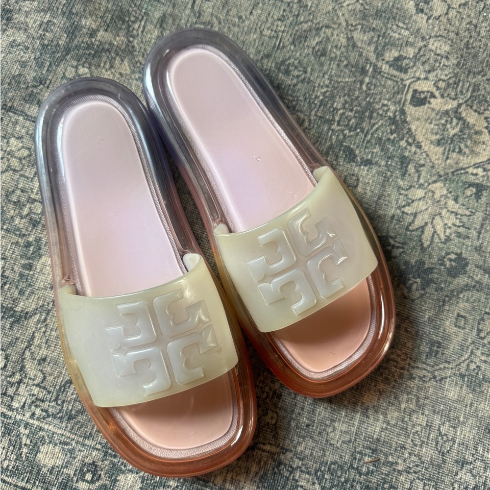 Tory Burch Purple/Lavender & Orange Ombré Jelly Slides Size 7 Gently Worn